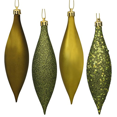 Vickerman 19498 – 5.5″ Olive Shiny Matte Glitter Sequin Drop Christmas Tree Ornament (8 pack) (N500114)