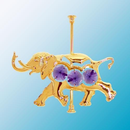 24K Gold Plated Carousel Elephant Sun Catcher – Purple – Swarovski Crystal