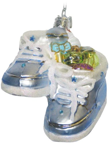 Kurt Adler 4-Inch Noble Gems Glass Baby Boy’s First Christmas Shoe Ornament