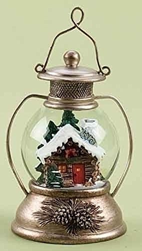 6″ Lantern with Wintery Log Cabin Scene Christmas Snow Globe Glitterdome