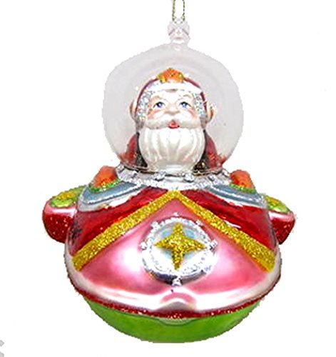 December Diamonds Blown Glass Santa Claus in a Space Ship Ornament…Fun,Colorful, & approximately 5 inches Wide. An Ornament that will fascinate your Child:)