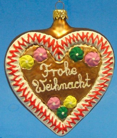 Gingerbread Heart Frohe Weihnacht German Glass Ornament