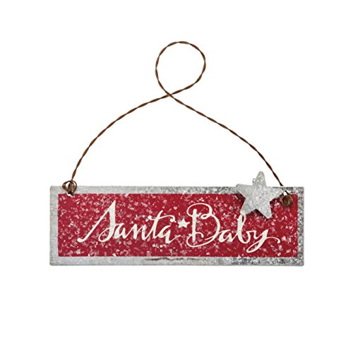 Primitives by Kathy 4″ x 1.25″ Primitive Style Tin Sign Ornament (Santa Baby)