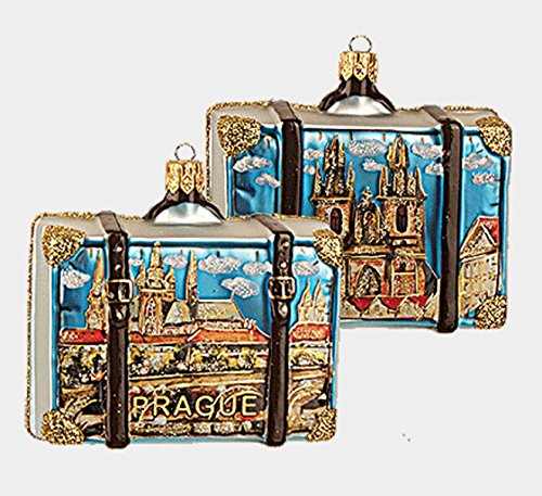 Prague Czech Republic Travel Suitcase Polish Glass Christmas Ornament Decoration