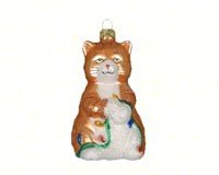 Orange Kitty Cat Glass Ornament