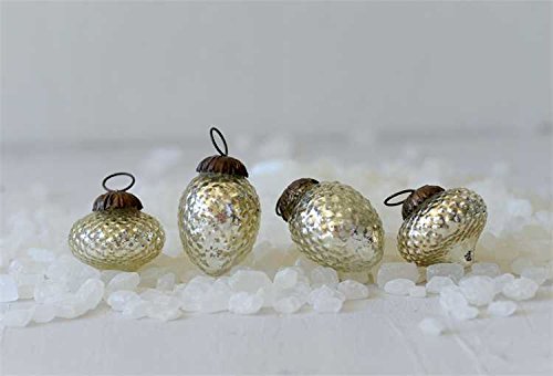 Mercury Glass with Diamond Cut Design Hanging Christmas Ornament Set of 4