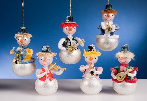 De Carlini Set of 6 Snowmen Orchestra Italian Glass Christmas Ornaments