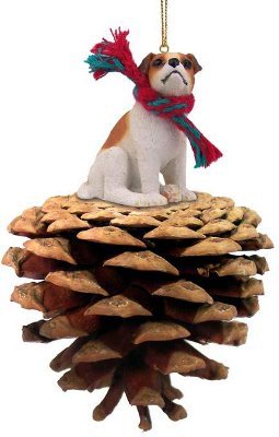 Brown and White Smooth Coat Jack Russell Terrier Real Pinecone Dog Christmas Ornament by Conversation Concepts