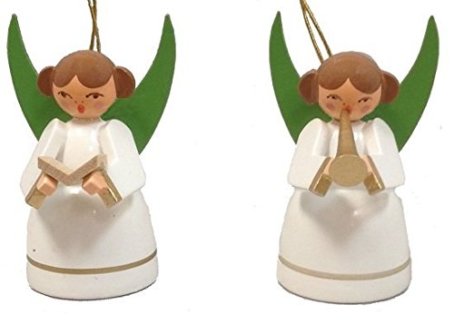 Music Angel Couple German Wood Christmas Ornament Set of 2 Decorations Germany
