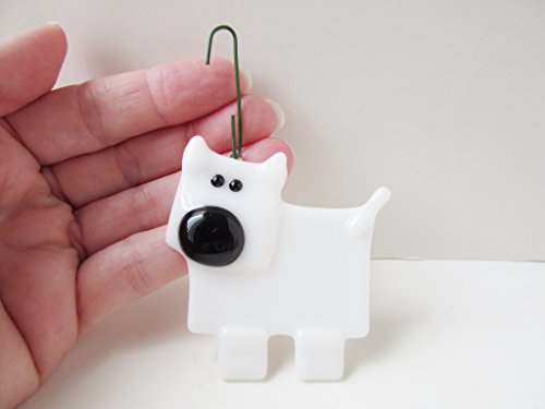White Dog Christmas Tree Ornament Made of Fused Glass