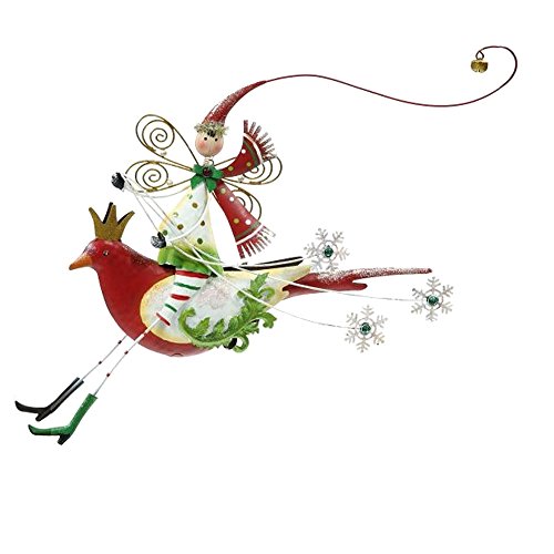 Mark Roberts Christmas Decor-Festive Fairy on Bird Ornament-Red