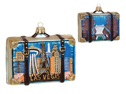 Las Vegas Nevada Travel Suitcase Polish Glass Christmas Ornament Decoration