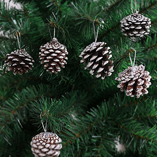 LingStar 6Pcs 6CM Snow Pinecone Ornaments Christmas Tree Decorations Baubles Pine Cones