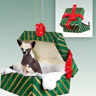 Conversation Concepts Chinese Crested Dog Gift Box Green Ornament