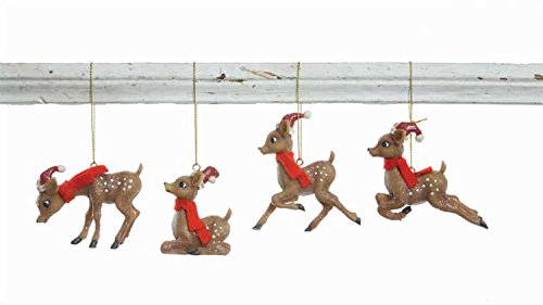 Creative Co-op 4 Pc Reindeer Ornament Set with Retro Design and Vintage Style
