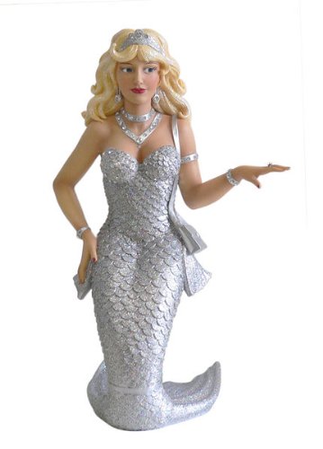 December Diamonds Zirconia Beautiful Rich Blond Mermaid Ornament.Covered in Rhinestone Bling, Hand Painted Small Sculpture is Ready to Hang.Gift Boxed