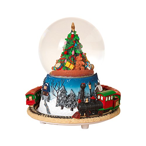 Sterling 6.3″ Resin Windup Snow Globe w/ Holiday Scene & Moving Train. In A Red Box.