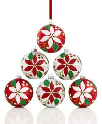 Holiday Lane Set of 6 Poinsettia Shatterproof Ornaments