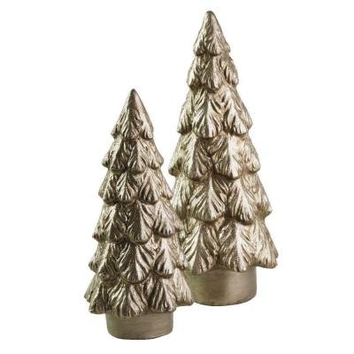 12.5 In. To 16 In. Silver Paper Pulp Evergreen Trees (Set of 2) By Martha Stewart Living