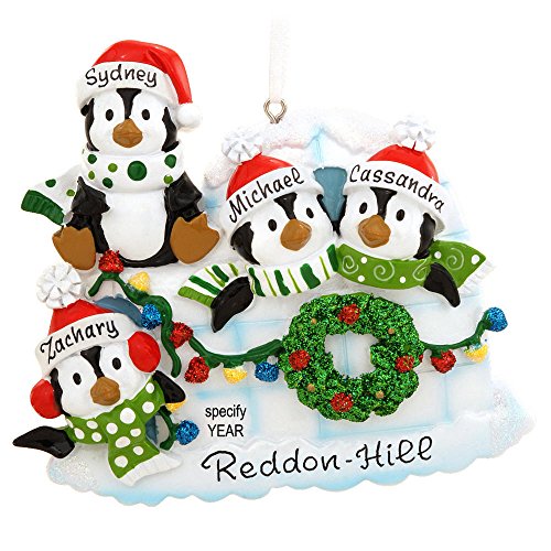 Penguin Igloo of 4 Personalized Christmas Tree Ornament