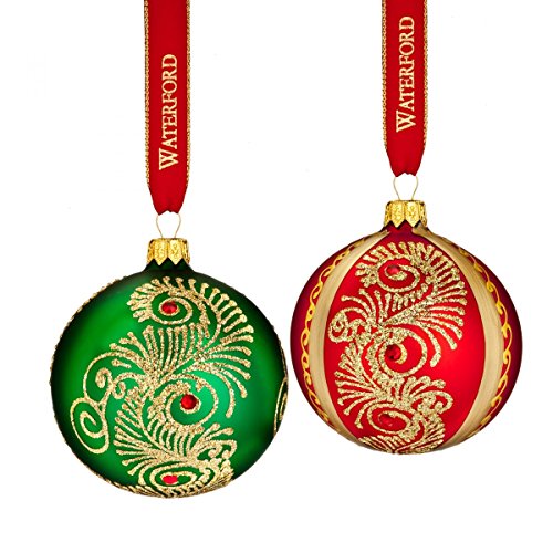 Waterford 2016 Holiday Heirloom Nostalgic Collection Peacock Nouveau Ball Ornament, Set of 2