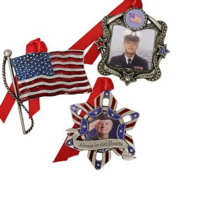 Silver/ Gray 3pc Patriotic Ornament Personalized Set