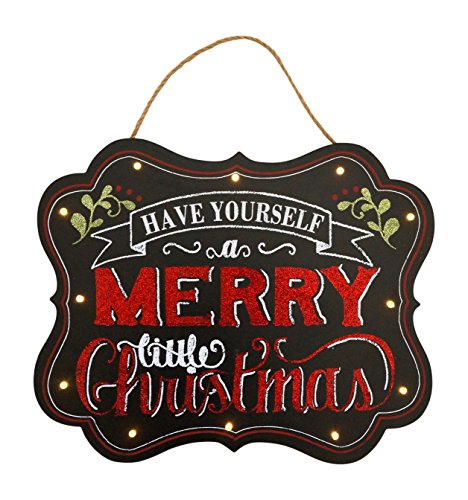 Light-Up Holiday Wooden Chalkboard Hanging Signs with Glitter Accents (Have Yourself)