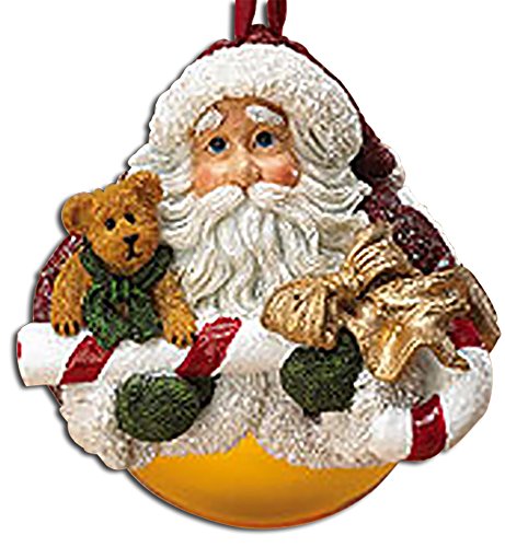 Boyds Old World Santa with Teddy Bear Shimmering Gold Glass Ball Ornament