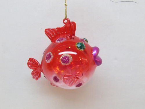 December Diamonds Cute Red Glass Fish with Green Eyes Ornament.Cute!