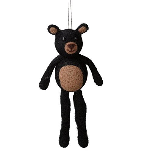 7.25″ Black and Brown Felted Wool Stuffed Animal Bear Christmas Figure Ornament