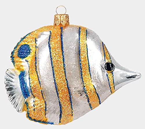 Copperband Butterflyfish Tropical Fish Polish Blown Glass Christmas Ornament