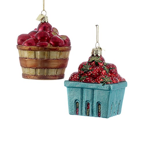Fruit in Basket Glass Ornament Set of 2
