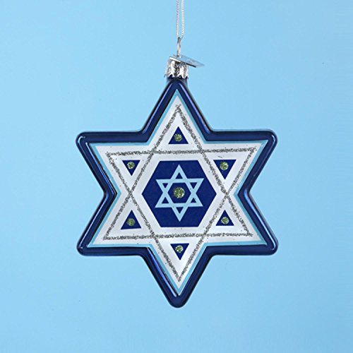 4″ Noble Gems Blue and White Glass Star of David Hanukkah Holiday Ornament