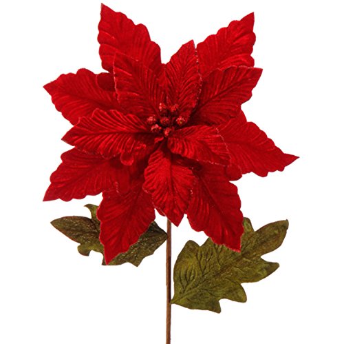 RAZ Imports – 12″ Red Poinsettia with 21.5″ Stem for Floral Arrangments or Decorating