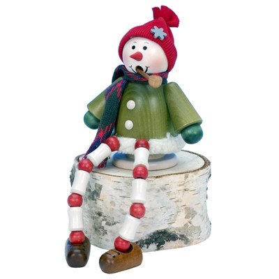 35-496 – Christian Ulbricht Incense Burner – Sitting Snowman with jointed legs – 5.5″”H x 4.25″”W x 6.5″”D