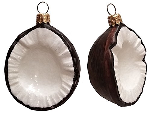 Slice of Coconut Polish Blown Glass Christmas Ornament Set of 2 Decorations