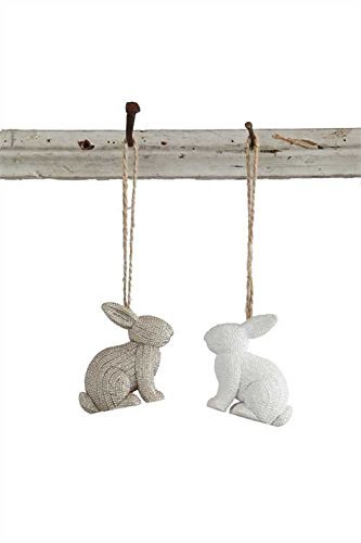 Bunny Rabbit White & Grey Resin Hanging Tree Ornaments -Set of 2
