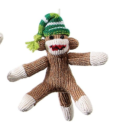 Creative Co-op Sock Monkey Ornament, Choice of Colors (green)