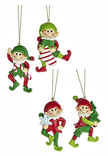 Hanging Christmas Elf Ornaments – Set of 4 In Red and Green