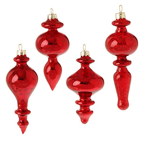 RAZ Imports – 5″ & 4.5″ Red Antiqued Finial Christmas Tree Ornaments – Set of 4