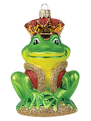 Frog Prince Wearing Crown Polish Mouth Blown Glass Christmas Ornament Decoration
