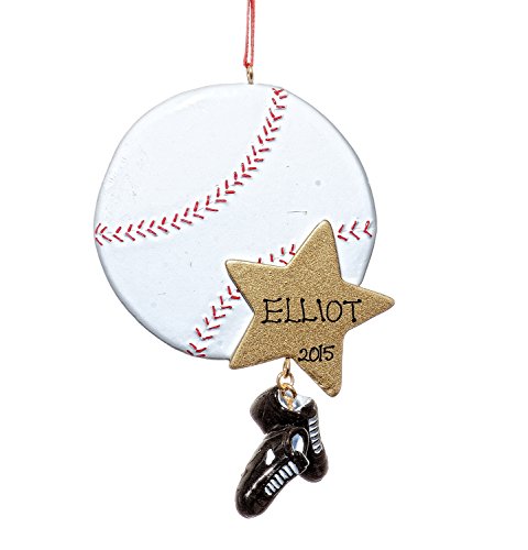 Sports Christmas Holiday Baseball Star Ornament-Free Name Personalziation-Shipped In One Day