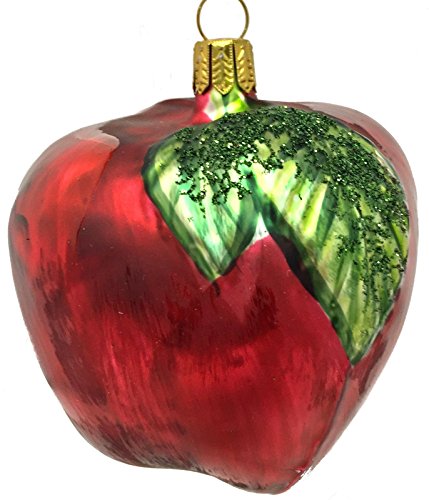 Red Apple with Leaf Fruit German Blown Glass Christmas Tree Ornament Decoration