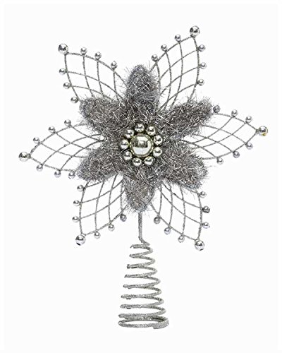Silver Glitter Wire Tree Topper with Bead Accents