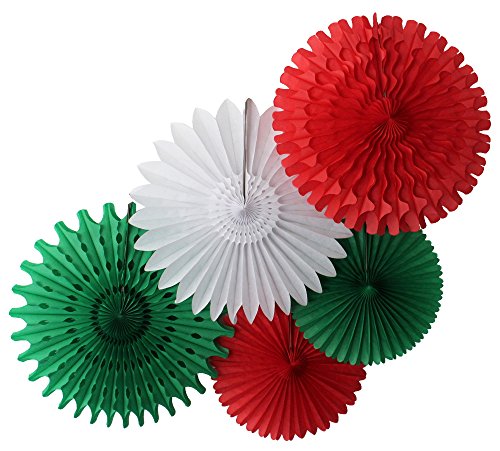 Tissue Paper Fan Collection – 5 Assorted Fans (Red White Green Celebration)