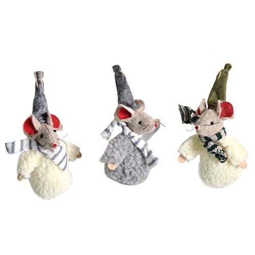 One Hundred 80 Degrees Wool Mouse Ornaments, Set of 3