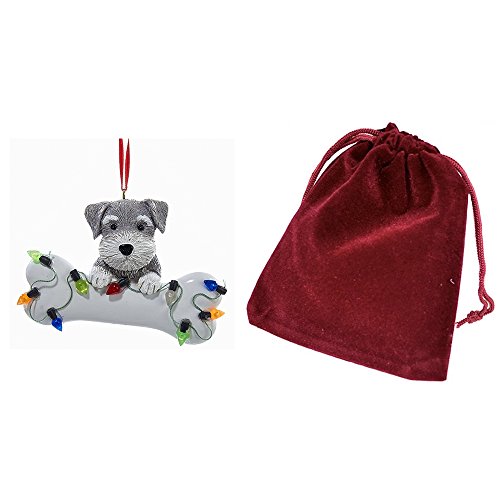 Schnauzer Puppy with Bone Christmas Ornament Personalized with Velvet Gift Bag