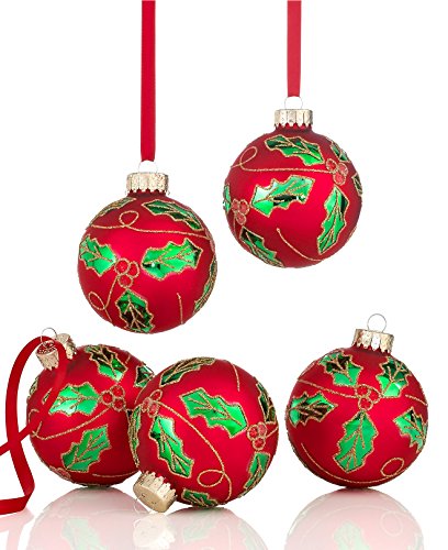 Holiday Lane Set of 5 Red Holly Ball Ornaments