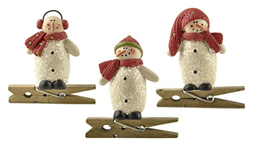 Sparkling Snowman on Clothespins 3 x 3 Resin Stone Christmas Figurines Set of 3