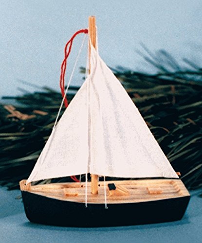 Wooden Blue Sailboat Hanging Coastal Holiday Ornament